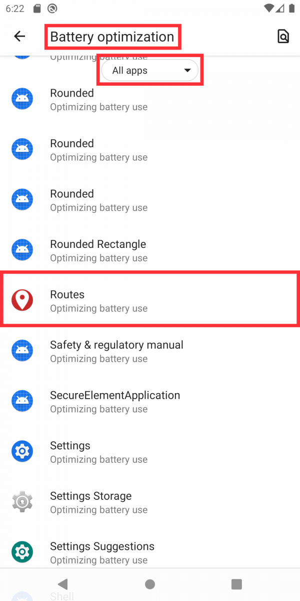 Select All Apps and find 'Routes'